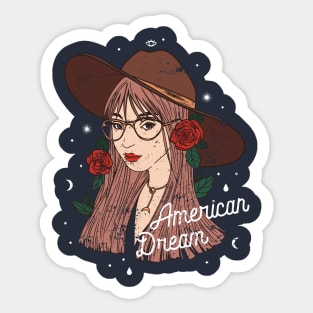 Living the American Dream: Our Cartoon Girl with Red Roses Sticker